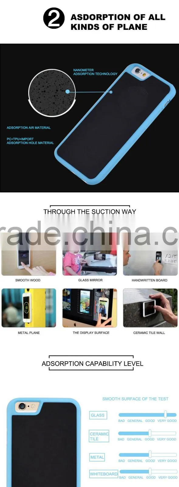 Hands free selfies silicone cell phone cases for iphone 6 plus nano-suction technology anti gravity cell phone case