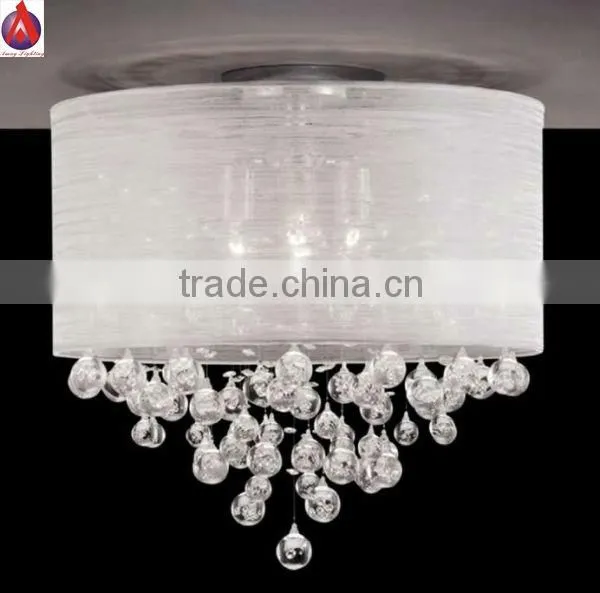 Chinese style elegant crystal ceiling lamp in white silk shade