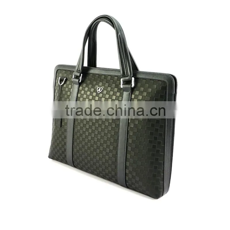 Hot selling stylish black genuine leather stylish woven briefcase for men