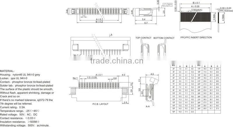 female terminal smt FPC connector 1.0D-nPBS(X)