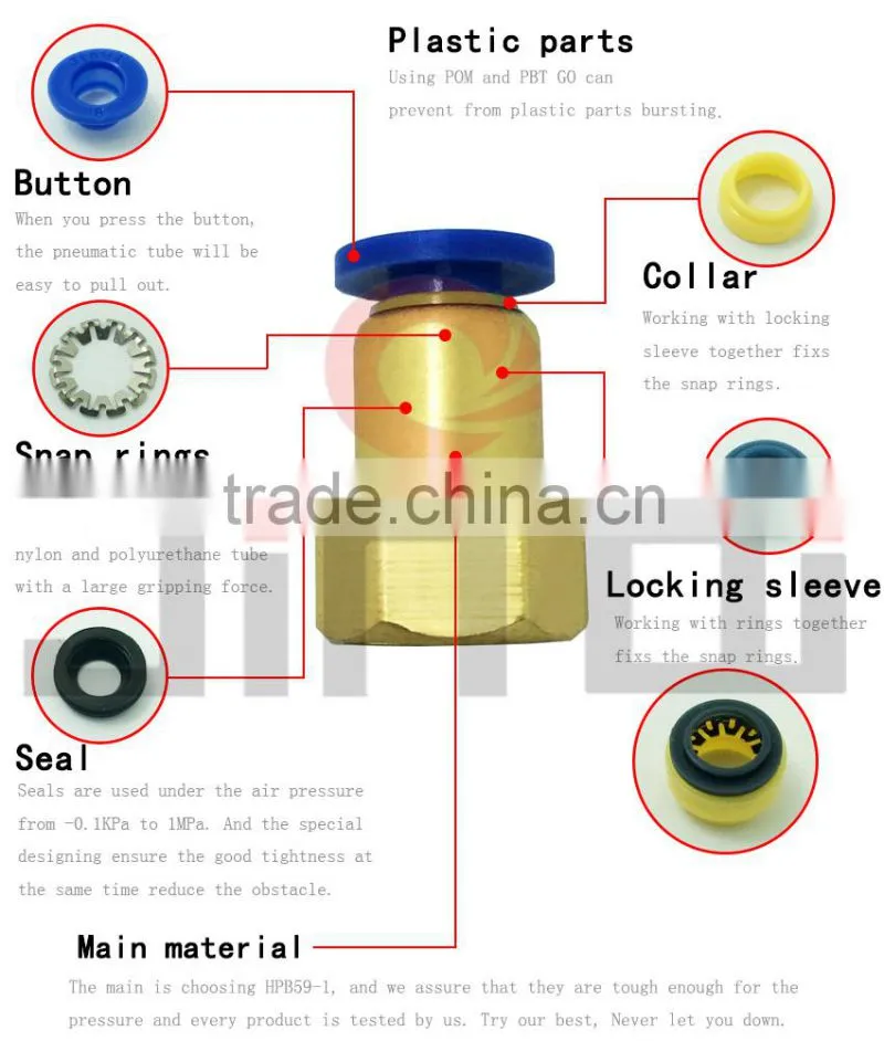 shipping from china one touch union straight female 10mm tube brass coupling