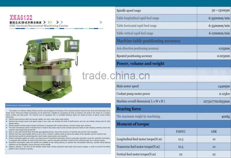 powerful laser cutting CNC horizontal Milling Machine tool XKA6132 high quality