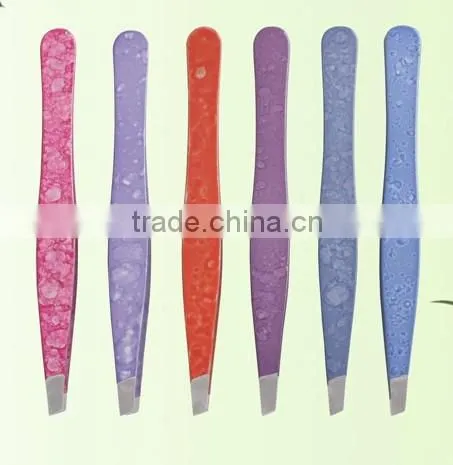 MJ-82 stainless steel slanted tip beauty pattern tweezers for eyebrows