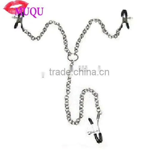 Sex Toy Metal 3 Nipple Clamps with Silver Chain