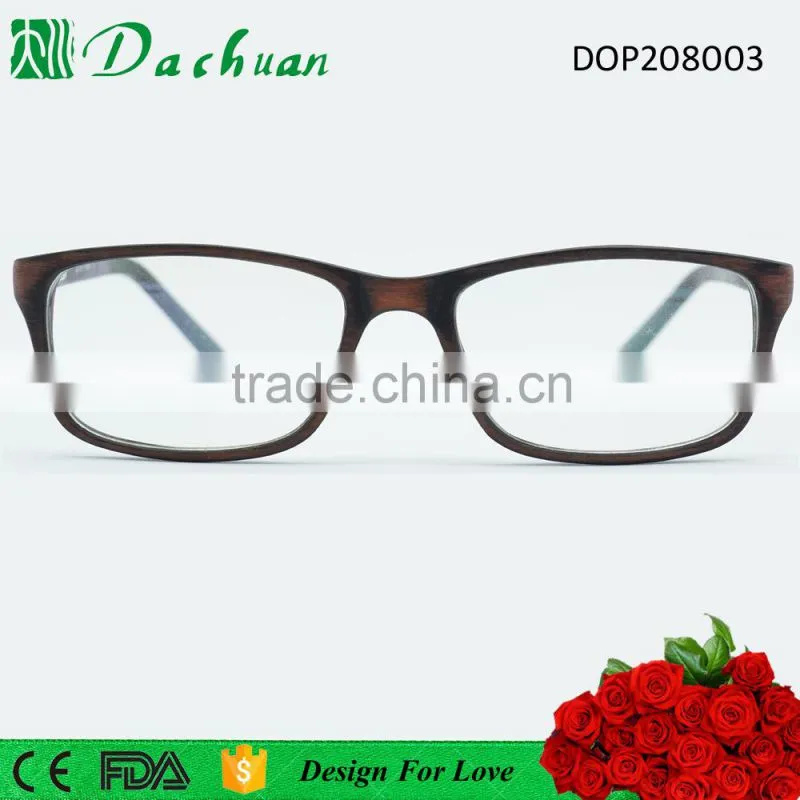 2016 latest design CP injection fake acetate good quality korean optical frames with wood brushed color
