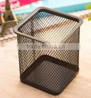 Icegreen Multifunctional Black Metal Square Mesh Design Home Office Pen Holder Case
