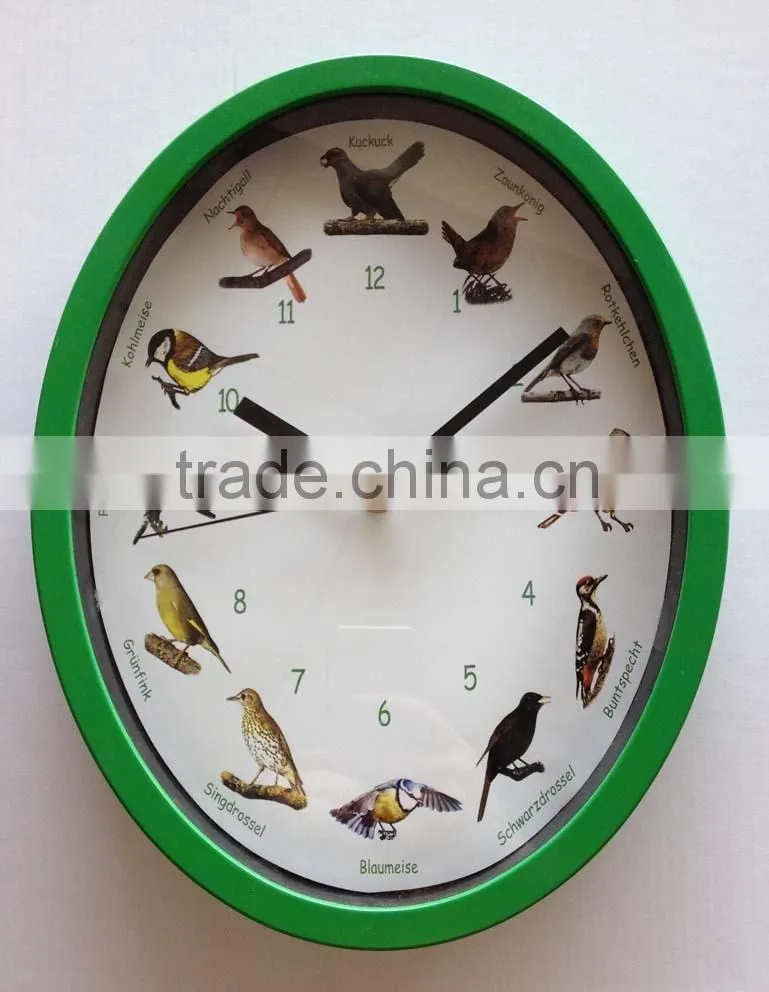 new designed oval bird wall clock with sound