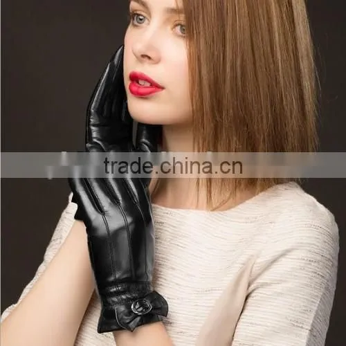 High Quality Custom Sexy Women Leather Gloves Genuine Black Sexy Women Leather Gloves