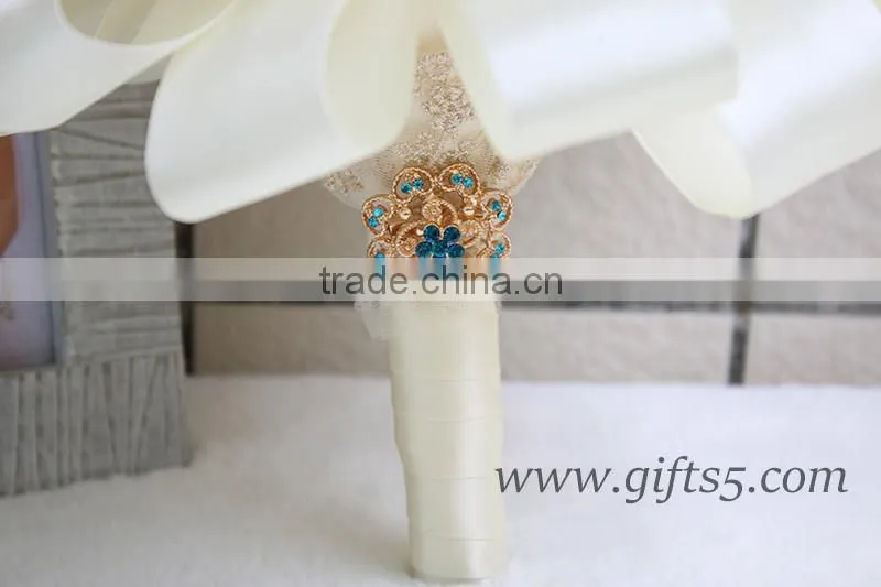 Customized Handmade wedding bouquets with gorgeous blue/ silver brooch