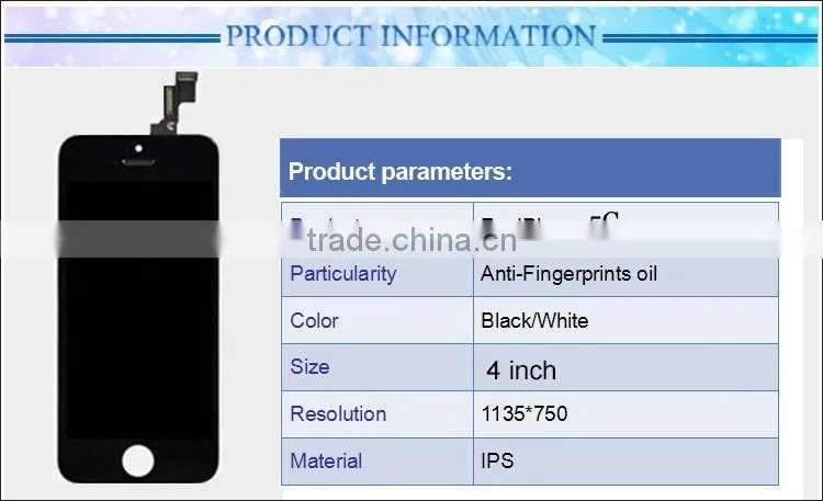 4.0 inche China supplier best price waterproof shockproof mobile phone lcd touch screen for apple iphone 5c clone
