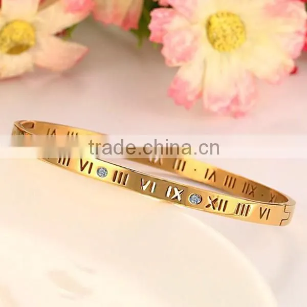 Stainless Steel Jewelry Rhinestone Roman Numerals Bracelet