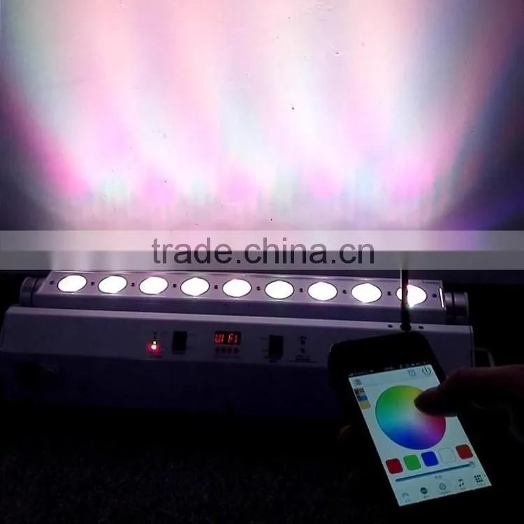 Most Popular Rechargeable Wifi Phone IOS Android App Wireless DMX Battery Powered 6in1 RGBWAUV 9pcs 18w LED Wall Washer Light