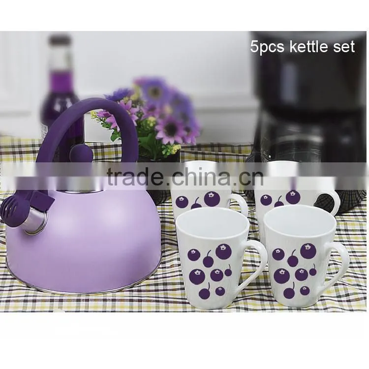 3pcs kettle sets with ceramic cups stainless steel non-electric water whistling kettle for induction cook