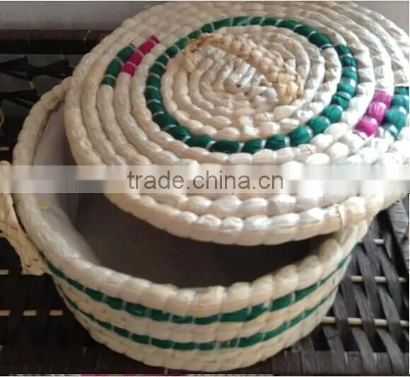 joya handmade natural corn husk table insulated food basket with lip
