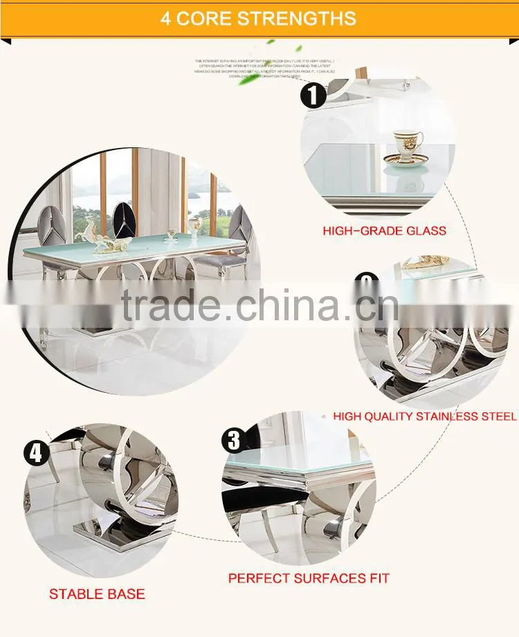 TH413 Stainless Steel Tempered Glass Dining Table Design