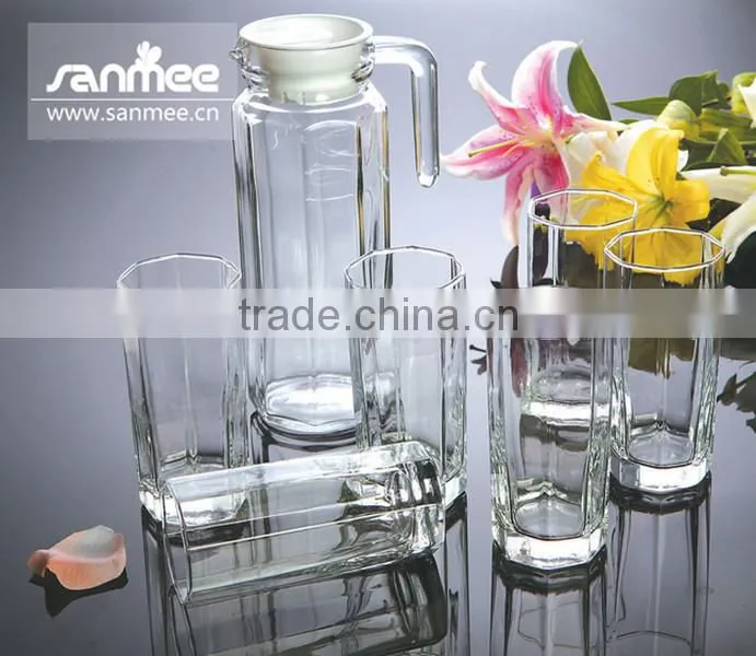 Hot Sale Heat Resistant Square Shaped 7pcs Glass Water Jug Sets