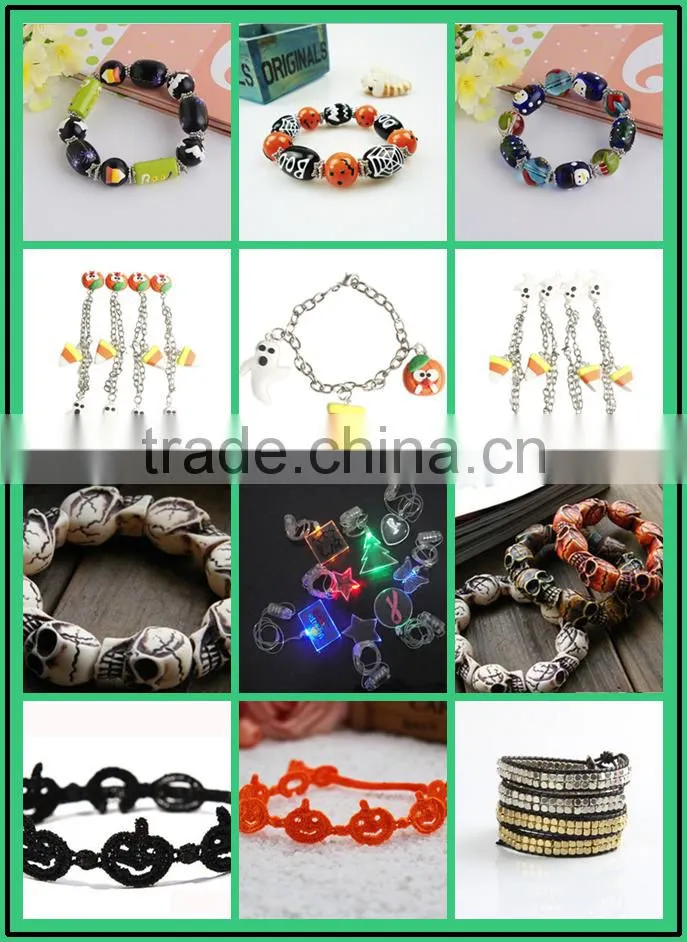 handmade small cooper beads wraps leather bracelets mens Halloween metal beads leather braid bracelets for 2016 promotional gift