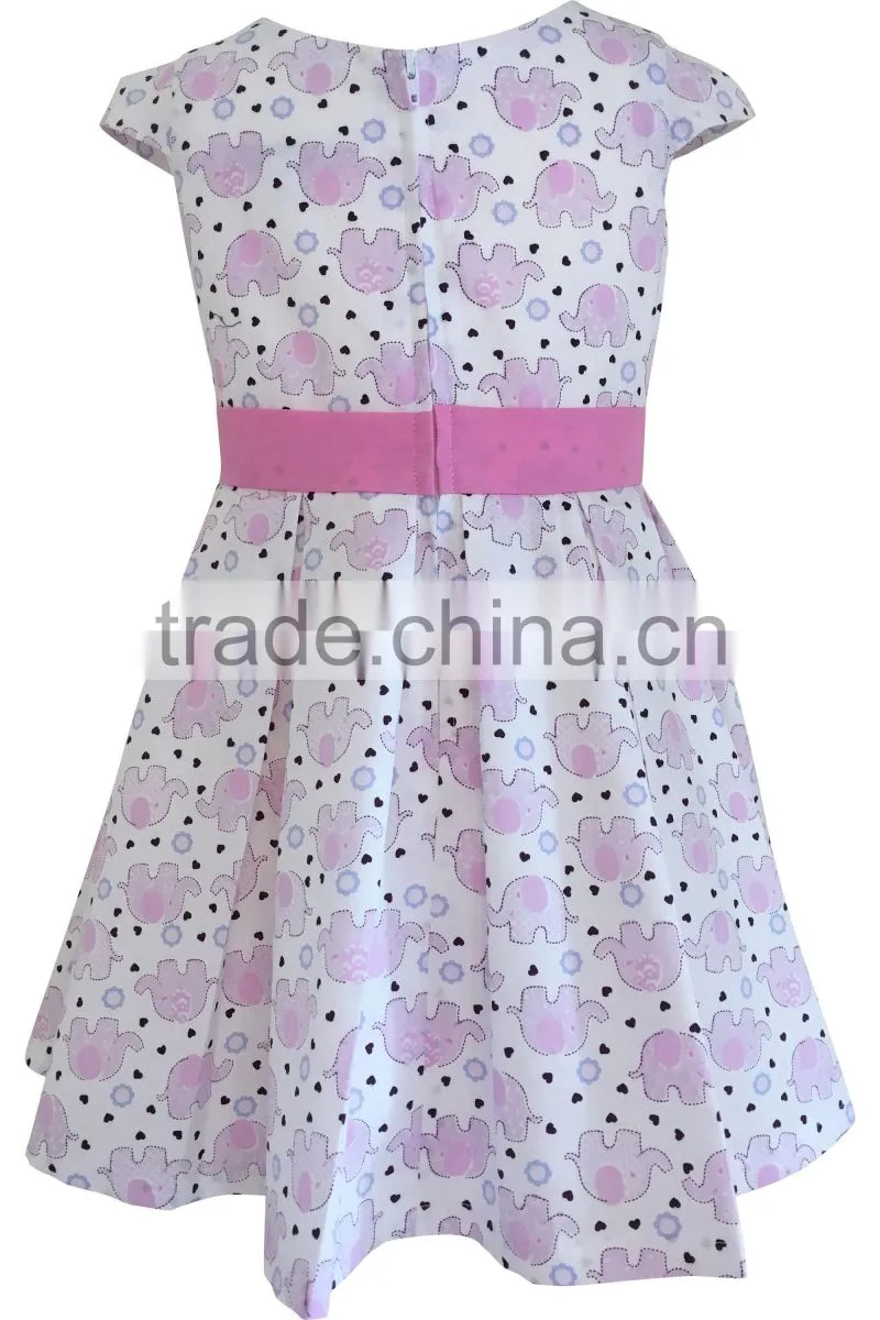 Toddler Girl Pink & White Elephant Print Dress 2-3 Years Vintage Style 100% Cotton Handmade Party Dress
