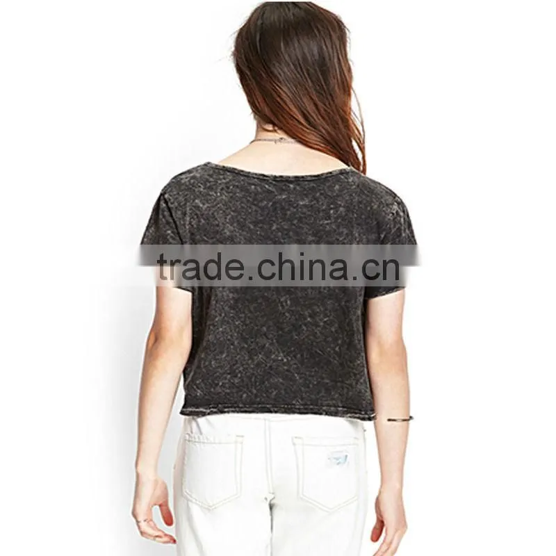 2015 Fashion ladies short sleeves deep gray pure color 100%cotton T-shirt