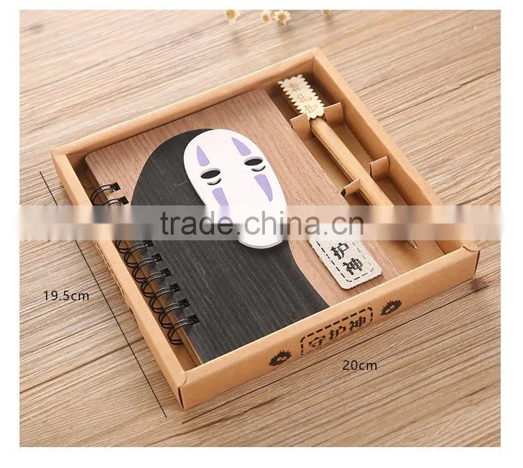 Hot sale spirited away no face man cute cartoon wood cover anime paper notebook for students