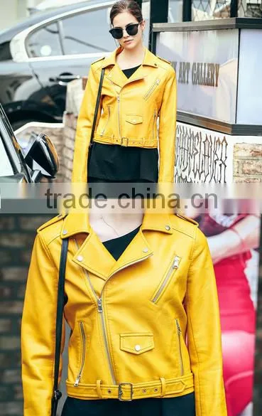 latest models yellow womens motocycle cool fashion leather jacket