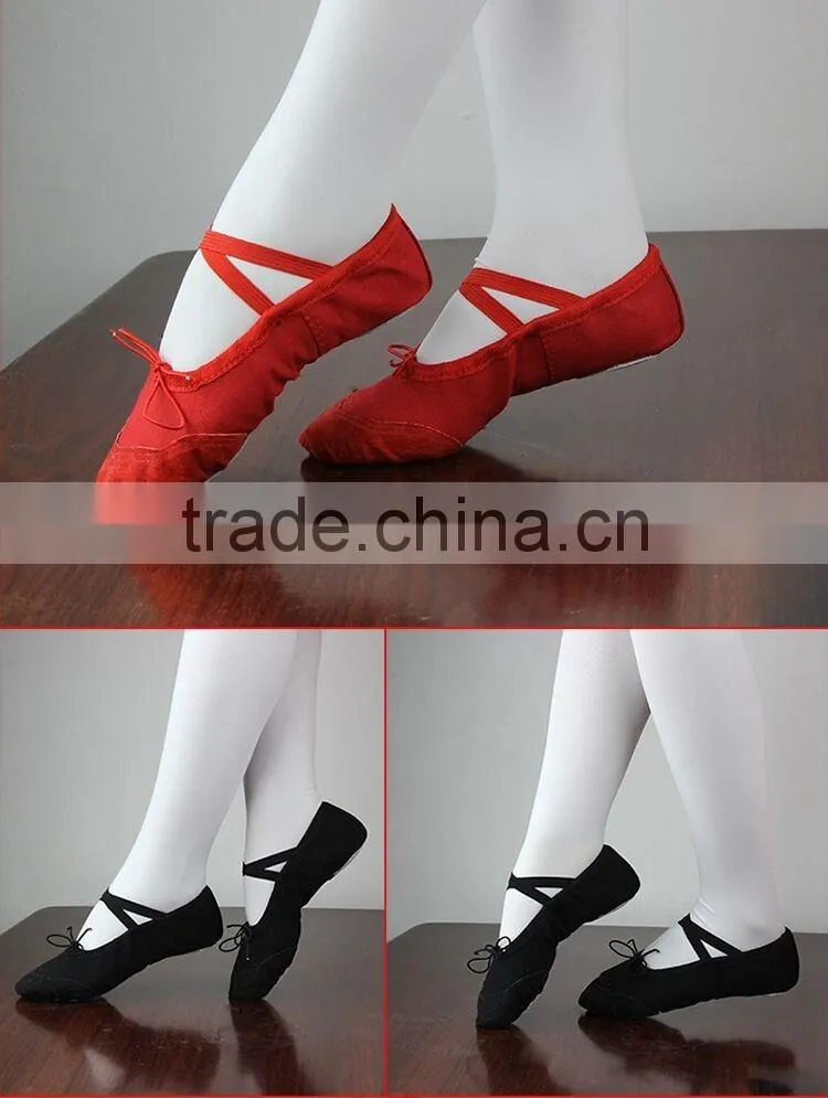 Wholesale High Quality Girls Ladies Women Suede Sole Dance Shoes Canvas Cotton Ballet Flat Black White Red Pink Beige