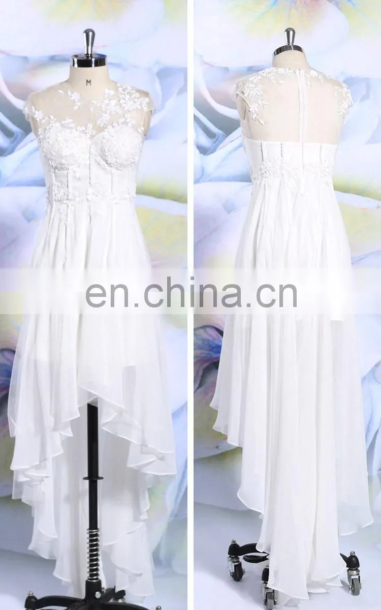 Elegant fashion white sexy short front long back wedding dress