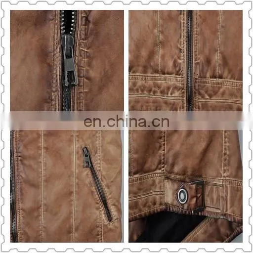 2015 lastest fashion handsome padded garment dyed men leather jacket