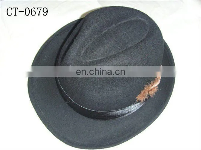 Fashion wool felt top hat fedora hat with feather