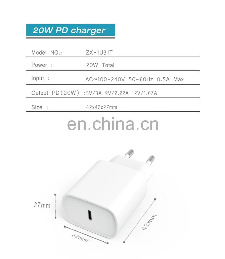2020 New Product Pd Charger Amazon Top Seller Shenzhen Wholesale Power Banks Mobile Phone Adapters For Iphone 12 20W Pd Charger