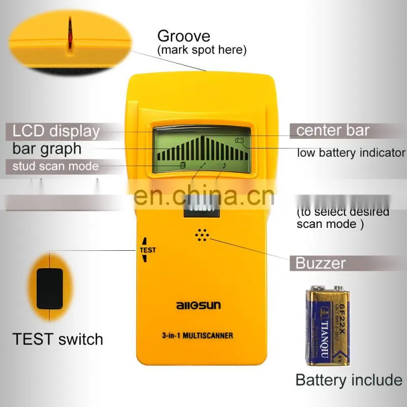 Allsun TS79 Wall Stud Finder Electrical Detector Center Edge Finding Tool Wall Multi-scanner Stud Detector 3 In 1 LCD Sound Wa