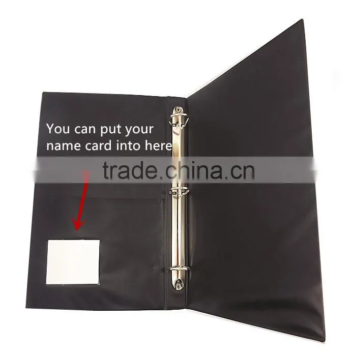 PU leather A5 embossed printing D shape 3 ring binder with name card