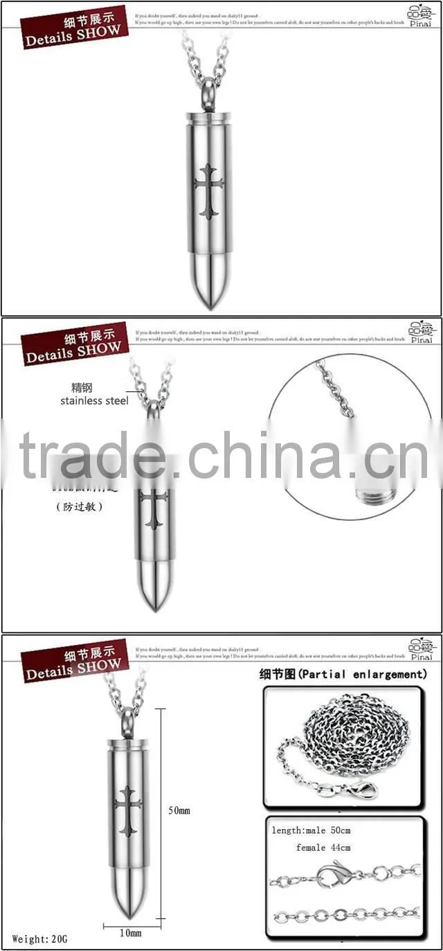 titanium stainless steel bullet pendant necklace men's design can open to put something in it