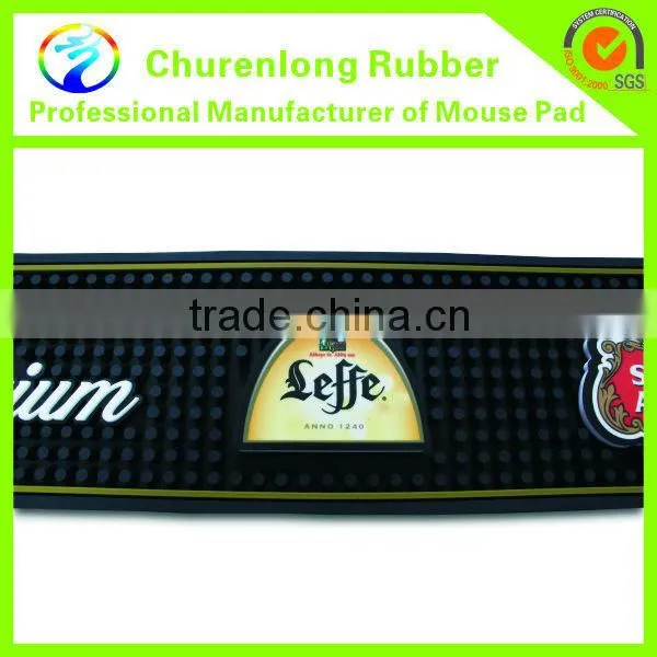 2016 Custom bar accessory eco-friendly branded logo soft pvc beer bar mat