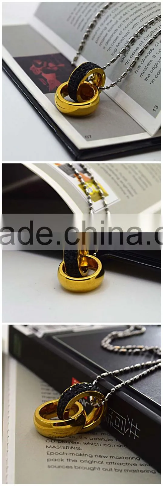 Fashion jewelry pendant designs for women gemstone double ring pendant