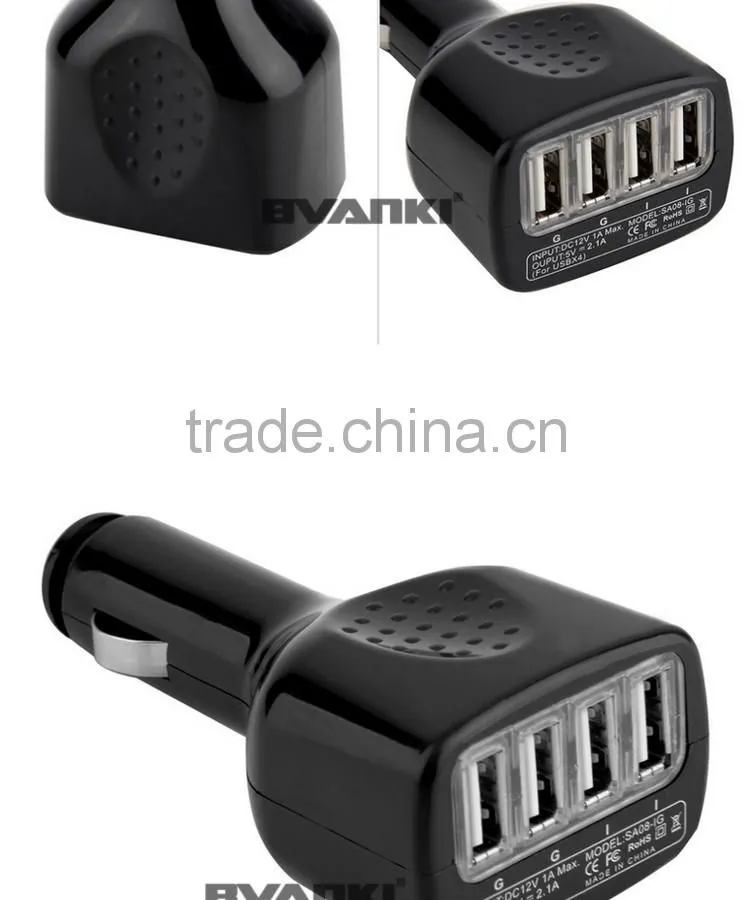 Universal Micro Auto 4 port USB Car Charger For iPhone iPad 2.1A Mini Car Charger Adapter cargador coche carregador de celular