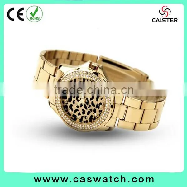 Gold plating custom leopard dial watch ladies diamonds watch