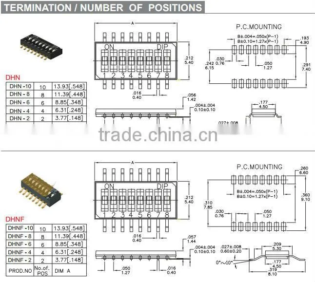8 pin 1.27mm SMD DIP switch