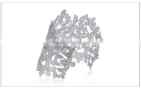 Gold Hollow Flower Women Wide Cuff Bracelet