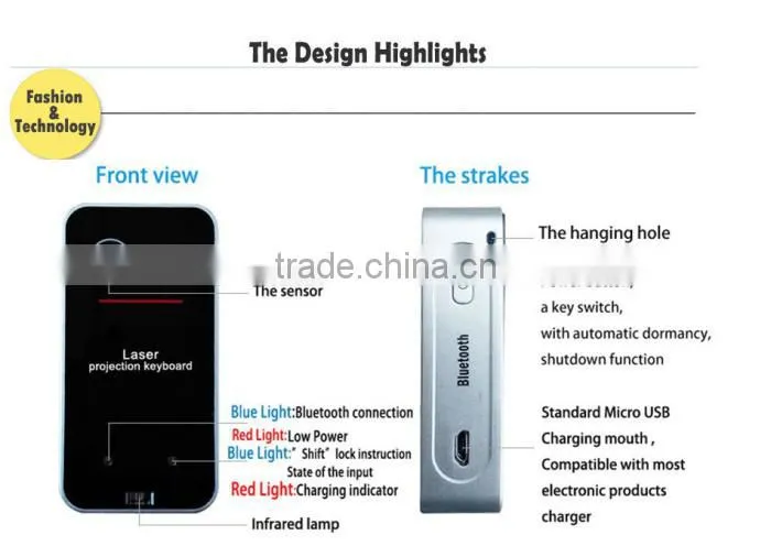 Ultra-Portable Virtual Projection Laser Keyboard Wireless Bluetooth 2.0 USB for HID Super Full Key for XP/vista/7/ 8/IOS/Iphone
