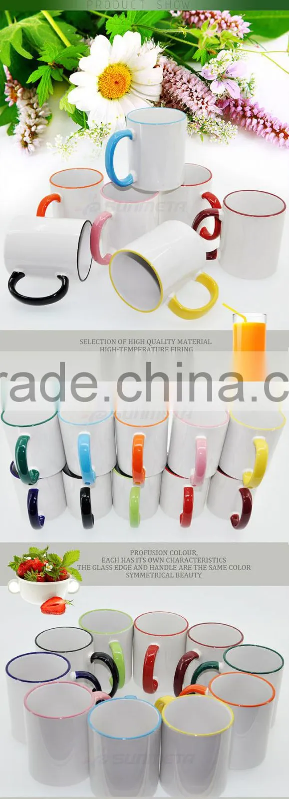 Factory directly 11oz rim and handle color blank sublimation heat press machine