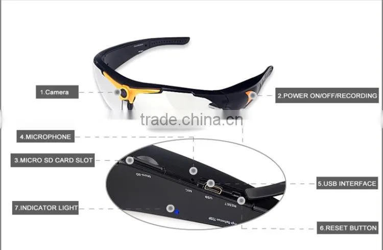 Oem factory high quality HD 720P sport camera in glasses camera