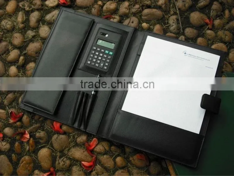 New Designated Leather Conference Folder with Card Holder, Pen Loop