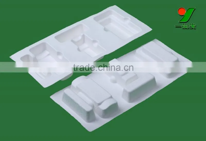 customized recyclable and compostable anti-static molded fiber packaging trays with bagasse pulp