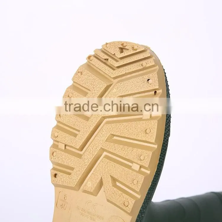 Factory price green pvc rain boots without steel toe, cheap plastic pvc rain boots