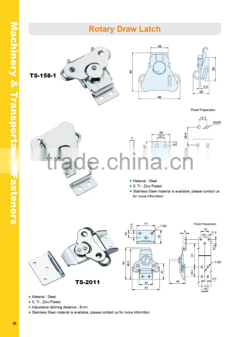 TS-158-1 Food service equipment Truck Bus Rail metallic draw toggle latch