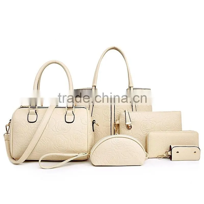 China Wholesale Handbags 2016 Woman Fashion 6 Pieces Leather Handbag Set
