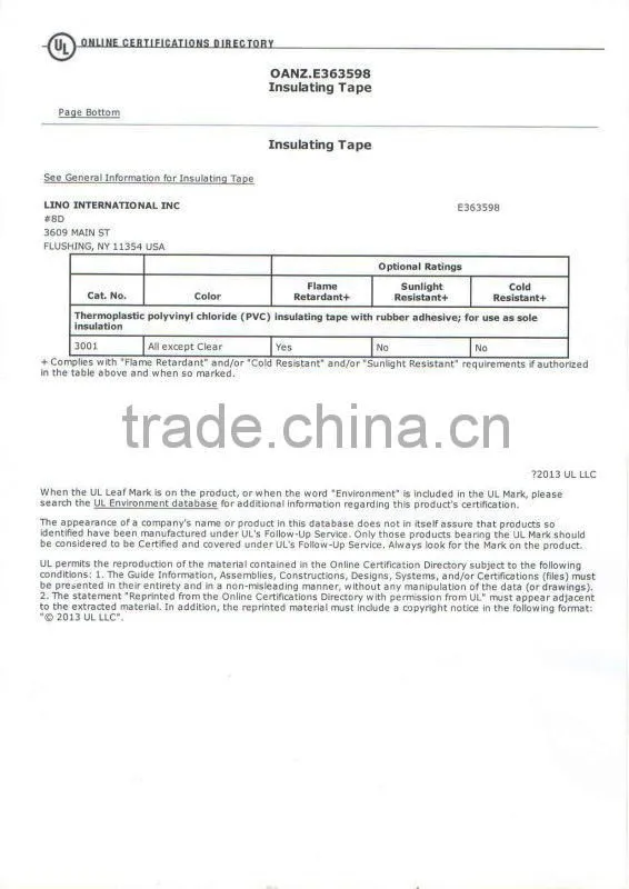 PVC tape rubber adhesive insulation tape UL,ROHS,REACH,CE lOW VOC /pvc electric tape