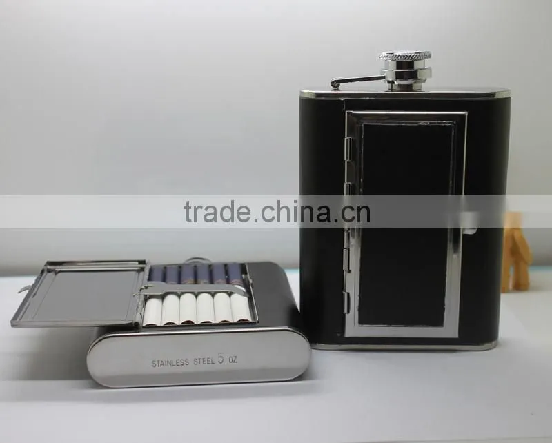 5 oz stainless steel high quality lether flagon for gift