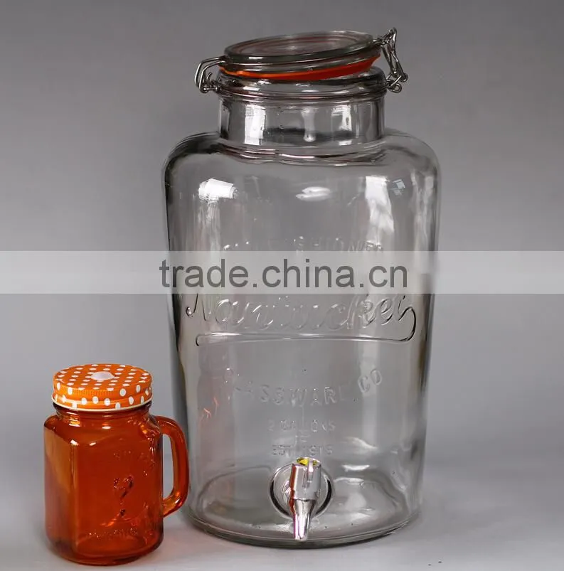glass drink dispenser with cover and tag
